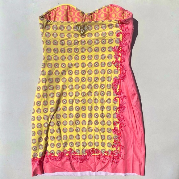 VDP beach collection Italian mini yellow pink dress xs - Picture 6 of 11